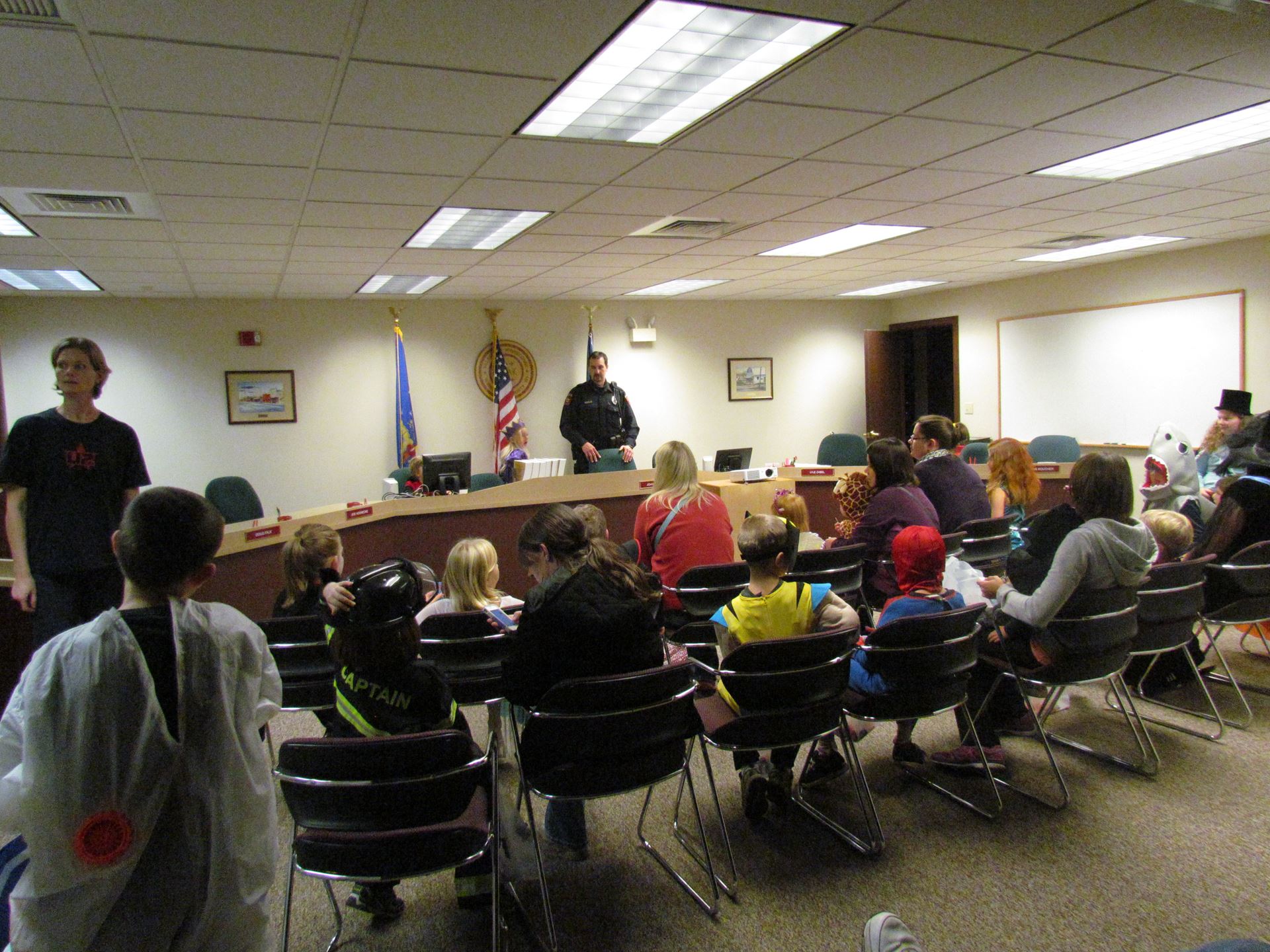 Lieutenant Sauriol answered questions for Trick and Treaters 2014